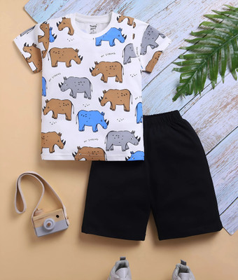 TOONYPORT Boys Casual T-shirt Shorts(Black, White, Brown)