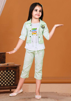 AYESHAFASHION Baby Girls Party(Festive) Top Capri(LIGHT GREEN)
