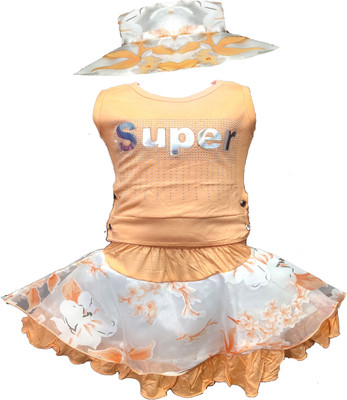 Kids Wear Fashion Baby Girls Party(Festive) Top Skirt, Hat(Peach)