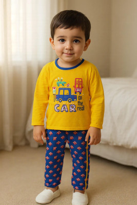 Clothe Funn Baby Boys Casual T-shirt Pant(Gold & Royal)