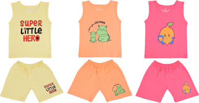 Toddylon Baby Boys & Baby Girls Casual Vest Shorts(Yellow, Orange, Pink)