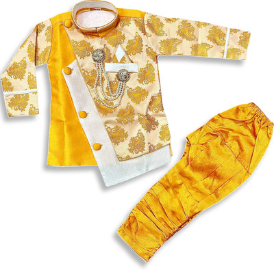 SK GARMENTS SSS FASHION Boys Party(Festive) Kurta Pyjama(yellow & white)