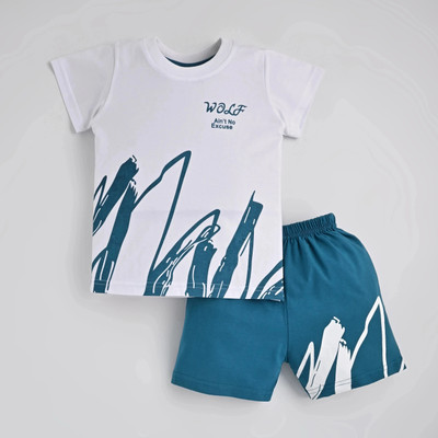 KidsCute Boys Casual T-shirt Shorts(WHITE BLUE)