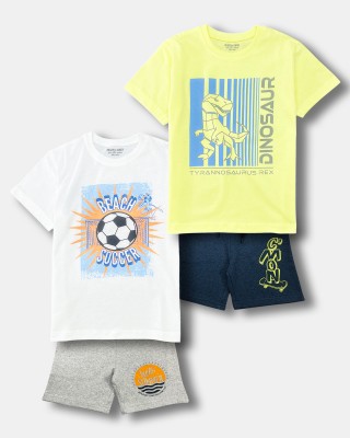 Miss & Chief Boys Casual T-shirt Shorts(WHITE, YELLOW)