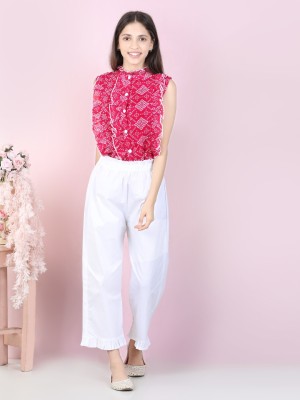 CUTIEKINS Girls Casual Top Trouser(Pink & White)