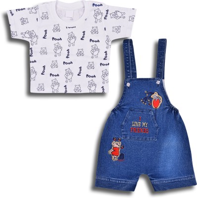 Wishkaro Baby Boys Casual T-shirt Dungaree(Navy Blue)