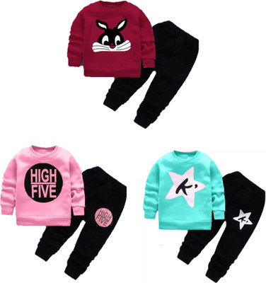 Cute N Tight Boys & Girls Casual T-shirt Pant(Cat Maroon, Hifi BabyPink and Kstar LightBlue)