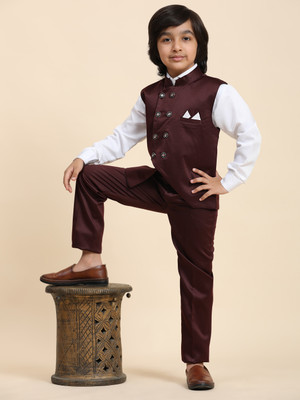 PRO ETHIC Boys Party(Festive) Waistcoat Waistcoat, Shirt, Pant(Maroon)