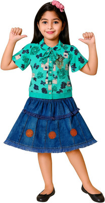 JANNAT mini wear Baby Girls Casual Top Skirt(sky)
