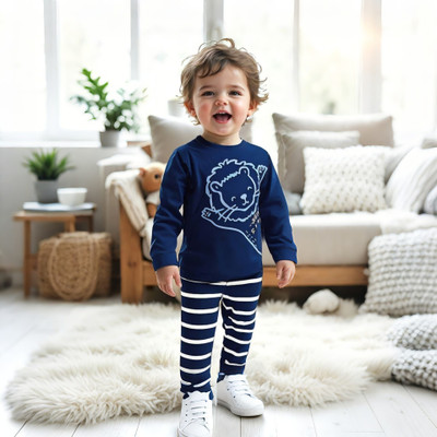 Show In Style Boys & Girls Casual Sweatshirt Pant(Navy & Stripe Navy)
