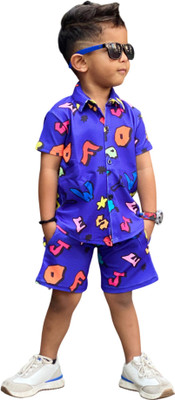VetaWear Boys & Girls Casual Shirt Shorts(Purple)