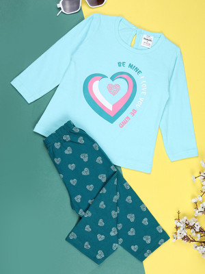V-MART Baby Girls Casual T-shirt Legging(Light Blue)
