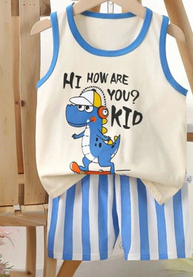 CALCUTTA FASHION Baby Boys & Baby Girls Casual T-shirt Shorts(WHITE BLUE)