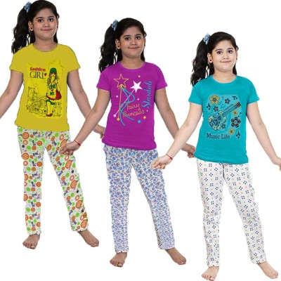 crazyon Girls Casual T-shirt Pyjama(multi)