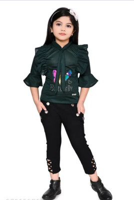 GudiyaDresses Baby Girls Party(Festive) Track Pants Top(Green)