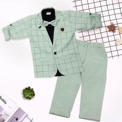 Bad Boys Boys Party(Festive) Blazer Shirt, Pant, Bow Tie(Pista Green)