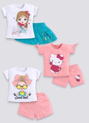 carrydreams Girls Party(Festive) T-shirt Skirt, Shorts(SEAGREEN_ROSE_PINK)