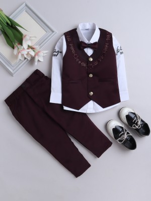 Fourfolds Boys Party(Festive) Waistcoat Shirt(Maroon)