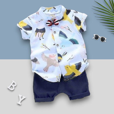 LittleRebel Baby Boys & Baby Girls Casual Shirt Shorts(DOVEBIRD_SKY_BLUE)