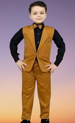 NVH Boys Party(Festive) Waistcoat Pant, Shirt(Yellow)