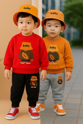 Z COLLECTION Boys & Girls Casual T-shirt Pant(Yellow & Grey, Red & Black, set of 2)