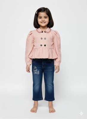 Girijesh Singh Baby Girls Party(Festive) Top Jeans(Pink)