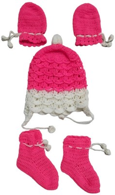 NILU CRAFT Baby Boys & Baby Girls Casual Cap Mitten, Socks(Pimk)