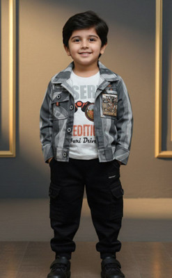 Chawla jee traders Boys Party(Festive) Shirt T-shirt, Jeans(Grey)