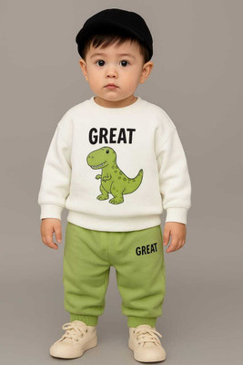 Online Loot Store Baby Boys & Baby Girls Dinosaur Casual T-shirt Track Pants(white, green)