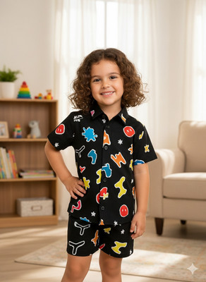 ANIKA CREATION Girls Casual Shirt Shorts(Black)