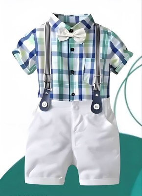 pelton fashion Baby Boys & Baby Girls Party(Festive) Shirt Shorts, Shirt, Bow Tie, Suspenders(Green)