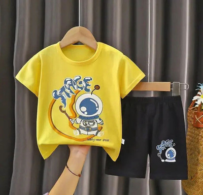 CALCUTTA FASHION Baby Boys & Baby Girls Casual T-shirt Shorts(Yellow Black)
