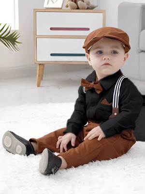 ULTRINA Baby Boys Party(Festive) Shirt Pant, Suspenders, Bow Tie, Cap, Cap(BLACK, KHAKHI)
