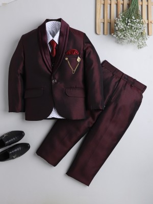 DKGF FASHION Boys Party(Festive) Blazer Waistcoat, Tie, Shirt, Pant(Wine)