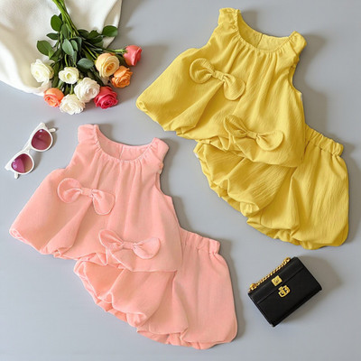 HALDER Baby Girls Casual Top Shorts(Peach & Yellow)