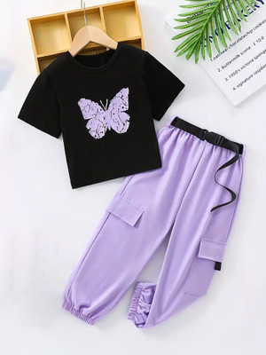 Favorite Store Girls Casual T-shirt Pant(Purple)