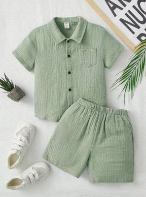 MAHADEVFAB Baby Boys Casual Shirt Shorts(LIGHT GREEN)