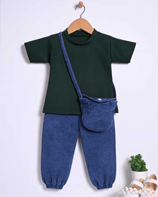 RAHAMANSKSAFIUR Baby Girls Party(Festive) Top Jeans(BOTTLE GREEN)
