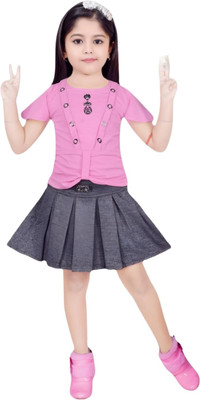 HouseOfCommon Baby Girls Casual Top Skirt(Pink Black)