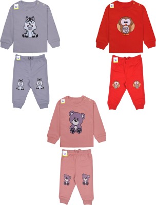 Toddylon Baby Boys & Baby Girls Casual T-shirt Pyjama(Grey, Pink, Red)