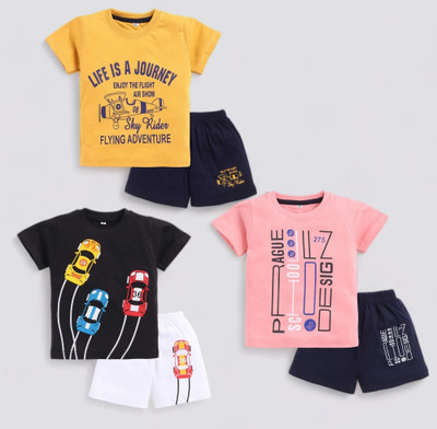 carrydreams Boys Casual T-shirt Shorts(MUSTARD_ROSE_BLACK)