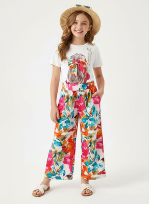 AVOVU Girls Party(Festive) T-shirt Pant(White&Red)