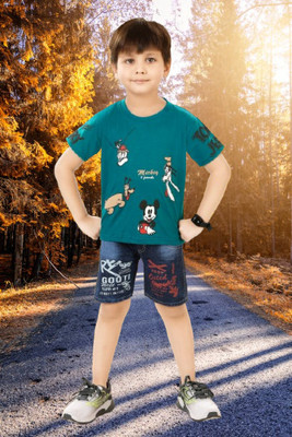 Worton Fashion Boys Casual T-shirt Shorts(Blue Mickey)