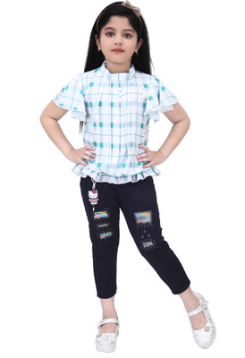 AFIYA FASHION POINT Girls Casual Capri Top(GREEN)