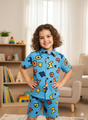 ANIKA CREATION Girls Casual Shirt Shorts(Blue)