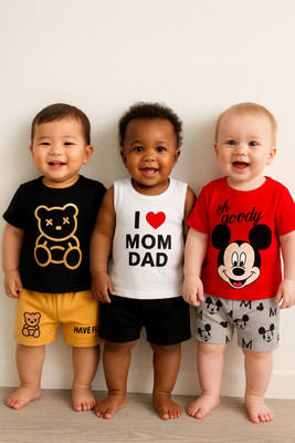 Sahabaj Baby Boys Casual T-shirt Shorts(red, white, black)