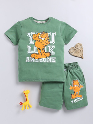 YK X Tinyo Boys & Girls Garfield Casual T-shirt Shorts(Green)