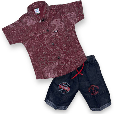 Fluemart Baby Boys Casual Shirt Pant(Maroon)