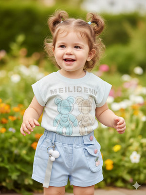 KETI MINI Girls Casual Top Shorts(Sky Blue)