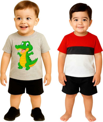 SEGRO Baby Boys & Baby Girls Casual T-shirt Shorts(GREY, RED)
